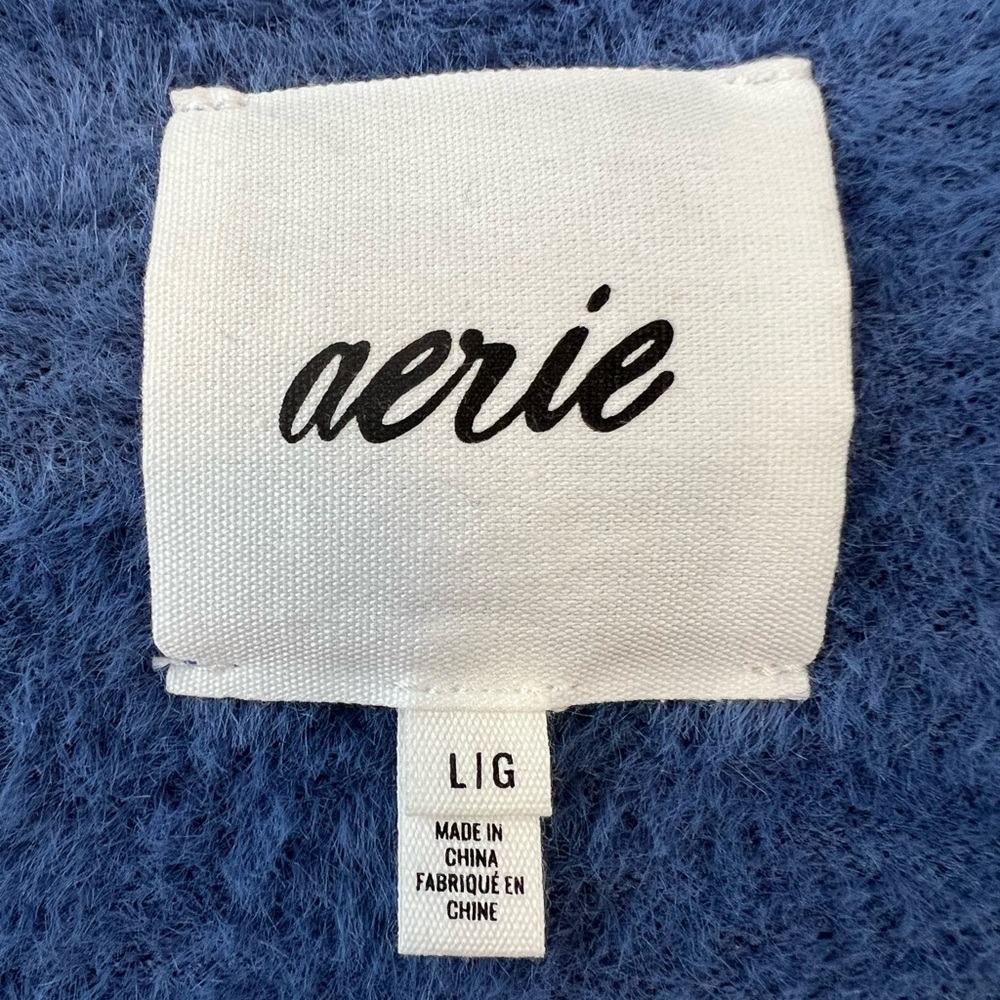 Aerie Fuzzy Cropped Cardigan Sweater Size Women’s Large Color Blue - Picture 6 of 10
